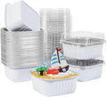 50 Pcs Mini Square Baking Cups with Lids,10oz Aluminum Foil Mini Cake Pans with Lids,Disposable Ramekins Cake Pans,300ml Dessert Cups Cupcake Pans for Wedding Birthday Party,White