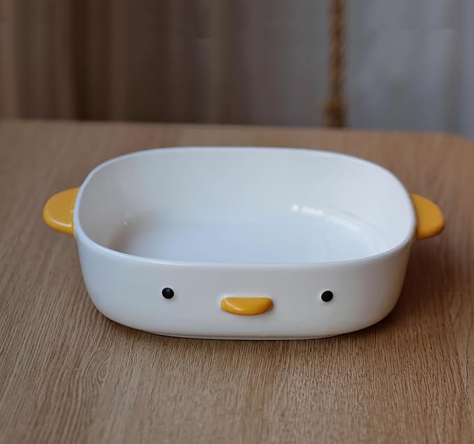 PURROOM Cute Duck Baking Dish, Ceramic Casserole Square Dish, Porcelain Pie Pan, 9x9 in Medium Baking Pan with Handles, Oven Safe & Durable Bakeware for Lasagna.