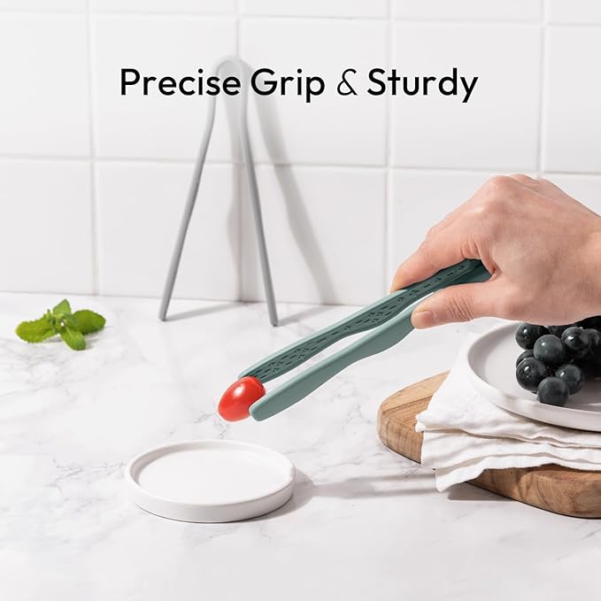 carrotez Mini Silicone Toaster Tongs, Anti-Slip,Non-Scratch Mini Tongs 7inch - Green