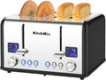 Toaster 4 Slice, KitchMix Bagel Stainless Toaster with LCD Timer, Extra Wide Slots, Dual Screen, Removal Crumb Tray (Black)