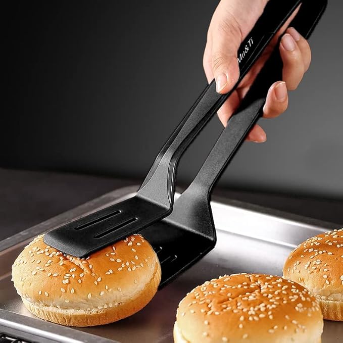 Mu&Ti Silicone Kitchen Tongs Spatula Tongs for Cooking 11 Inch Barbecue Clamp Spatula for Gripper Bread Clip Fried Steak Clamp Flipping Fish Beefsteak(Black)