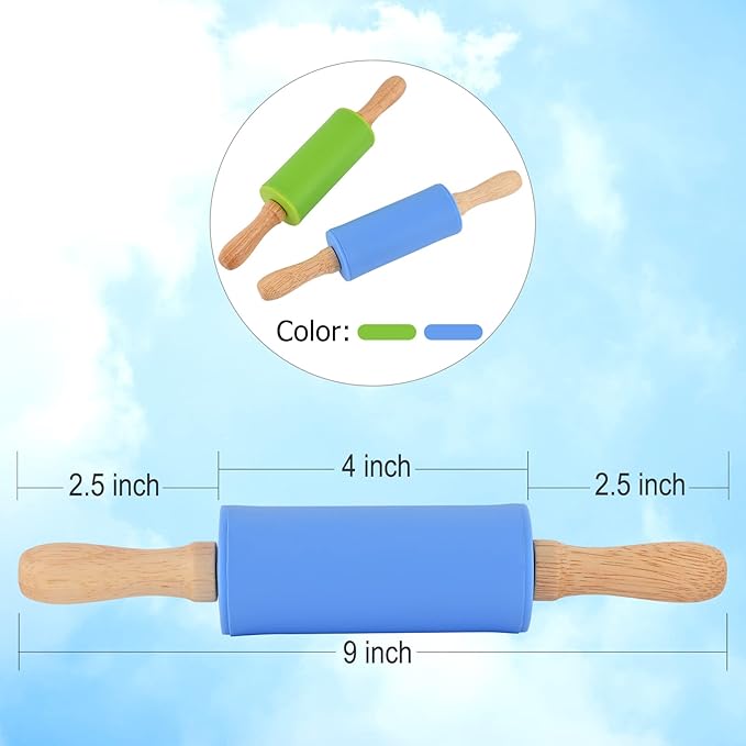 Mini Silicone Rolling Pin for Kids, Non-stick Surface Wood Handle, 9 Inch 12 Pack