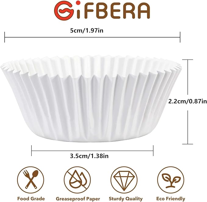 Gifbera White Foil Cupcake Liners Mini Size Muffin Baking Cups 300 Count