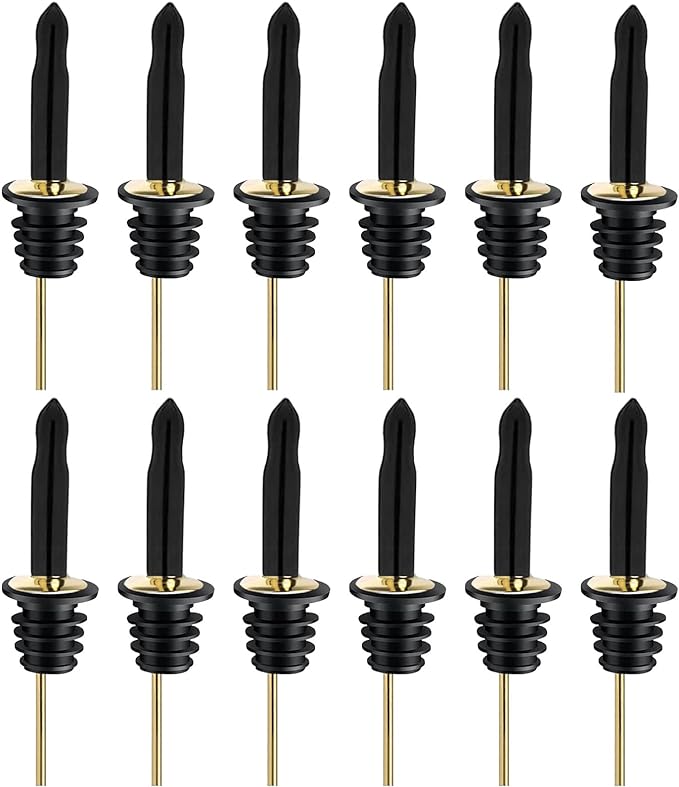 Pafusen 12 Pack Liquor Bottle Pourers, Liquor Pour Spout for Liquor Bottles, Stainless Steel Olive oil Dispenser Spout, Alcohol Pourer Spouts Dust Caps Long Covers, Gold
