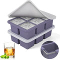 mossime Silicone Ice Cube Tray: 2pack Square Whiskey Large Ice Cube Molds - Old Fashioned Ice Cube Trays with Lid - 2inch Easy Release Big Freezer Mold for Cocktail Baby Food Soup & Juice