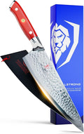 Dalstrong Chef Knife - 8 inch Blade - Shogun Series - Japanese AUS-10V Super Steel Kitchen Knife - Crimson Red Handle ABS - Damascus - Razor Sharp Knife - Professional Full Tang Knives - Sheath