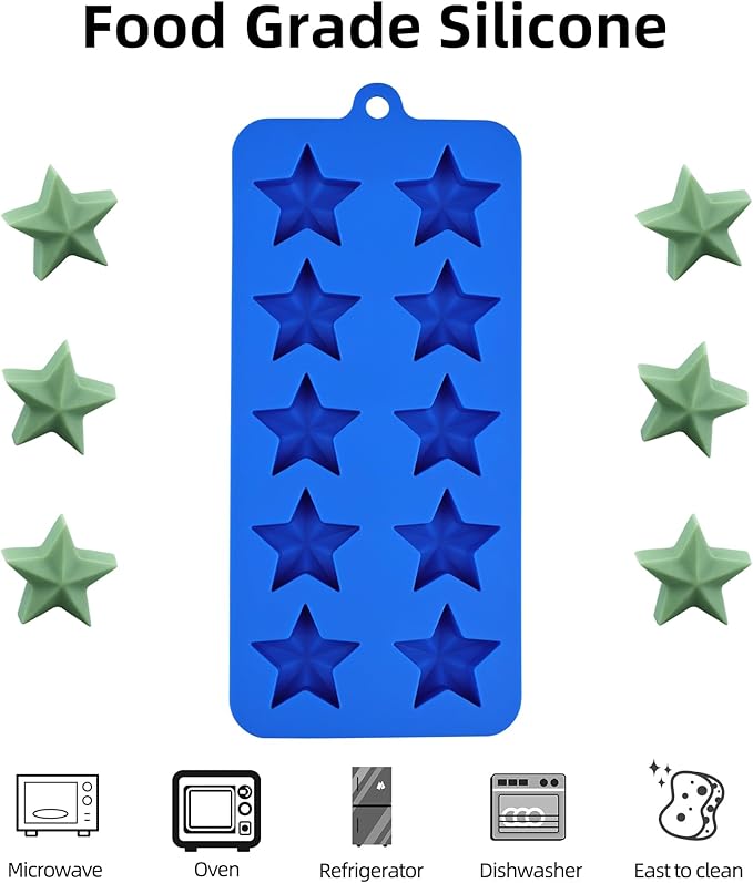 Star Chocolate Molds 3pcs Silicone Star Candy Molds for Baking Ice Cube Resin Soap Jelly(Star Size 1.93in), Blue