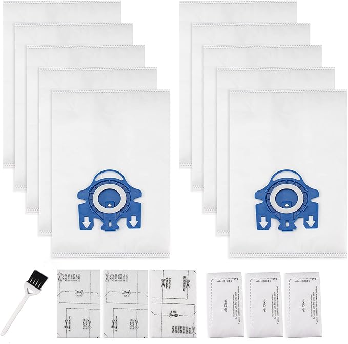 Improvedhand 10 Packs 3D Airclean Bags Replacement for Miele GN Vacuum Cleaner Bags Fit for Miele Classic C2 C3 S2 S5 S8 S400 Series with Motor Protection Filters, AirClean Filters