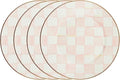 MACKENZIE-CHILDS Enamel Dinner Plate, Decorative Dinnerware Plate, 10 Inches, Set of 4, Pink-and-White Rosy Check