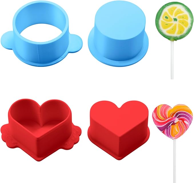 Cake Pop Cutter and Pusher Set - Round and Heart 3D Printed Mold Shapes Press | Baking Tools for Home, Birthday, Wedding Desserts | Reusable Design (Blue, red)