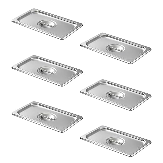 Hotel Pan Lids 6 Pack– Fits 1/4 Size Stainless Steel Steam Table Pans, Anti-Jam Food Pan Cover for Catering, Buffet Use, Kitchen Prep, Dishwasher Safe