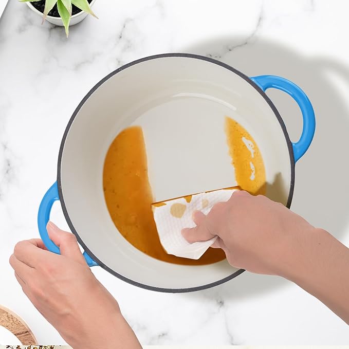 Enameled Cast Iron Dutch Oven Pot with Lid Heavy-Duty Cookware for Bread Baking, Braising, Stews, Roasting,7QT，blue