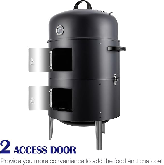 Realcook Vertical Charcoal Smoker Grill: Premium Meat BBQ Smokers with Thermometer - Charcoal Barbecue Grill Combo for Patio Backyard Grilling Outdoor Cooking Tailgating