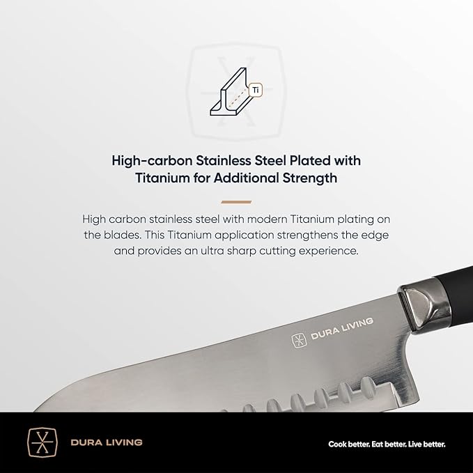 DURA LIVING Paring Knife - 3.5 Inch Black Nonstick Titanium Plated Stainless Steel Ultra Sharp Blade, With Ergonomic Comfort Grip Handle Kitchen Knife, With Matching Sheath