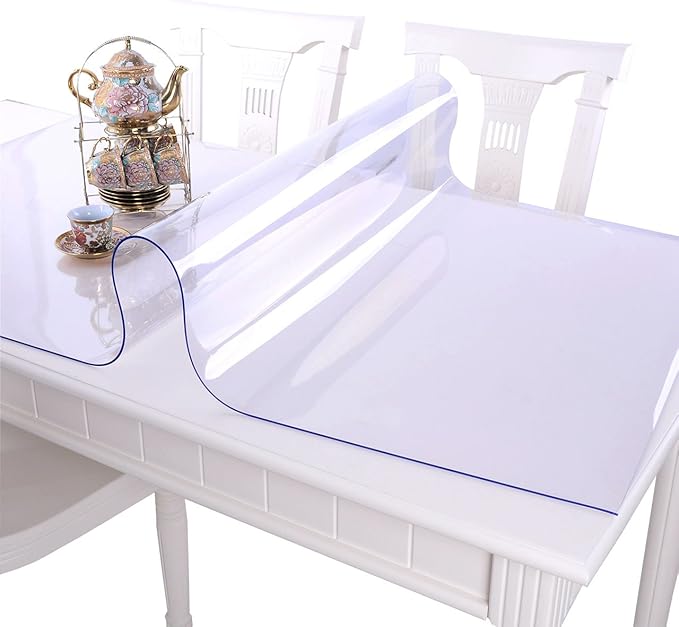 NECAUX Custom 39.4 x 108 Inch Clear Table Cover Protector - 1.5mm Thick Kitchen Vinyl Transparent Desk Cover Plastic Protective Pad for 9 Foot Dining Room, Conference Table