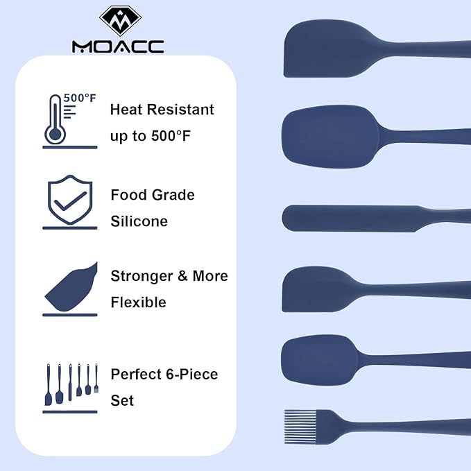 Silicone Spatulas Set, Rubber Spoon Spatula Heat Resistant Spoonula One Piece Design Seamless Spatula Non-Stick Scrapers Baking Mixing Tool (Dark Blue)