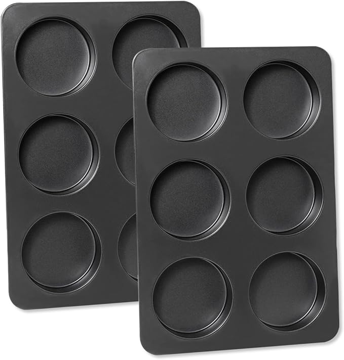 2 Pcs English Muffin Pans, 3.6 Inch Non-Stick 6 Cup Straight Side Cupcake Pan, Hamburger Bun Pan for Home/Kitchen Baking(Lid NOT Included)