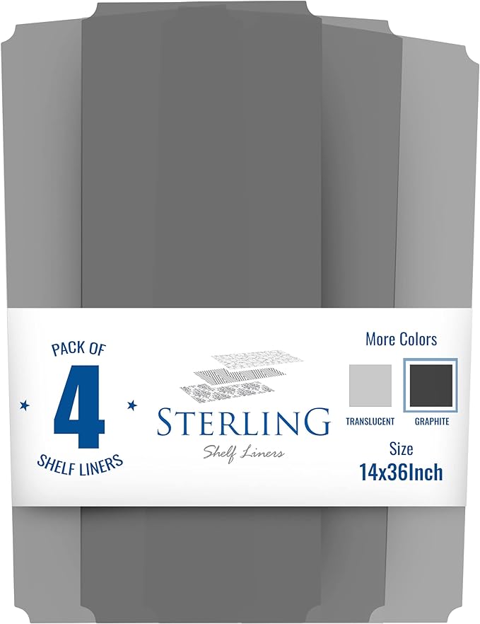 Sterling Shelf Liners for Wire Shelf System: Set of 4 in Graphite: 14 x 36 inch: Plastic Wire Shelving Mats