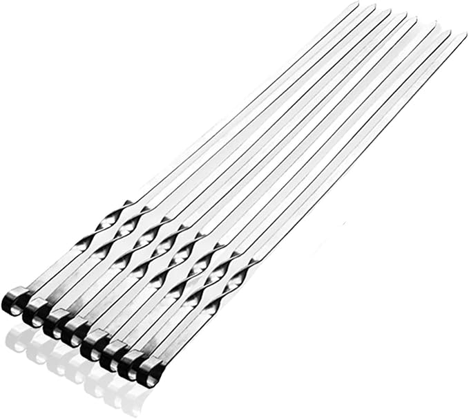 BBQ Shish Kabob Skewers, Kebab Skewers 17.7" Stainless Steel Reusable Flat BBQ Sticks for Meat Chicken Shrimp and Vegetable(8-Pack)