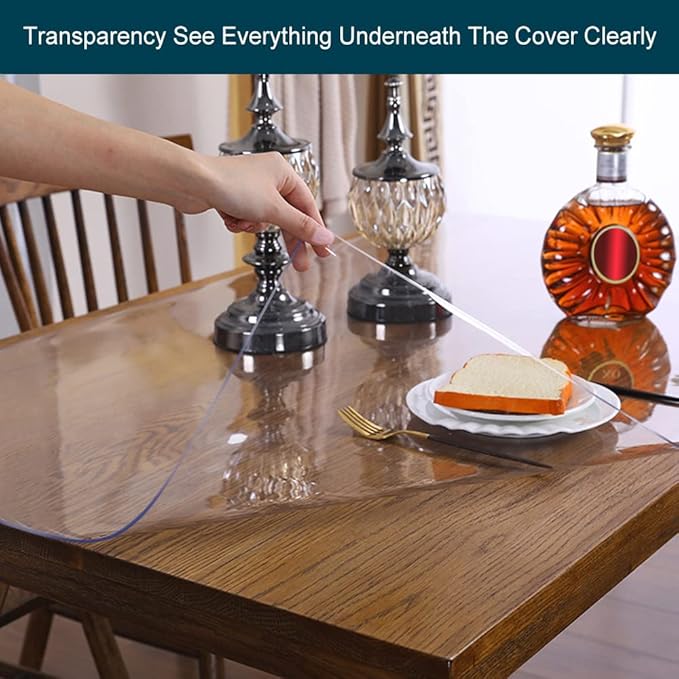 Clear Plastic Table Protector PVC Tablecloth Cover Vinyl Table Cloths Easy Clean Waterproof Wipeable Furniture Desktop Topper Pad for Dining Kitchen Conference Coffee Computer Desk Mat 40x75 inch