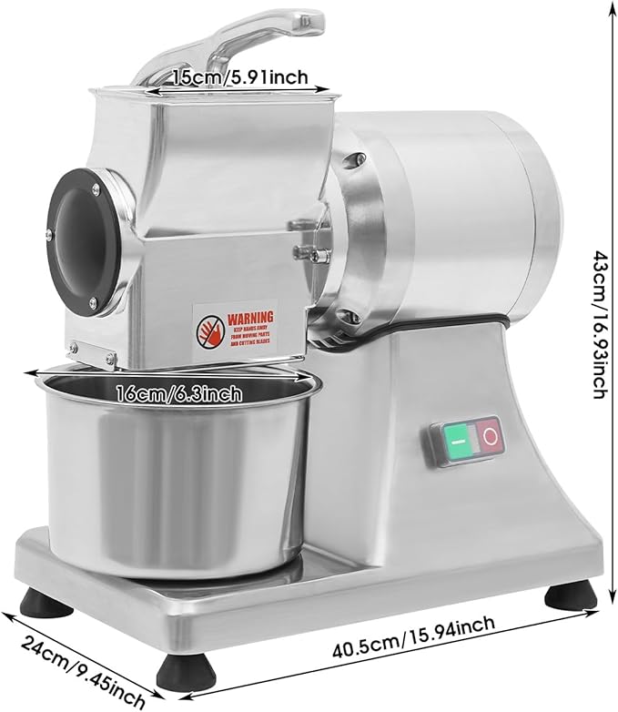 Electric Cheese Grating Machine, 550W 110V Multifunctional Automatic Vegetable Cutter and Food Processor Stainless Steel Crushing Barrel Food for Cheese Butter Bread Bran 88Lbs/h Production