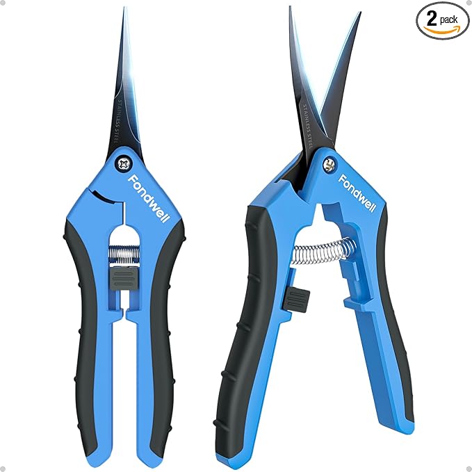 Fondwell 6.5" Pruning Shears Garden Scissors: 2 Pack of Ultra Sharp Trimming Scissors with Non-Stick Teflon Coating - Reliable Flower Snips for Managing Small Plants