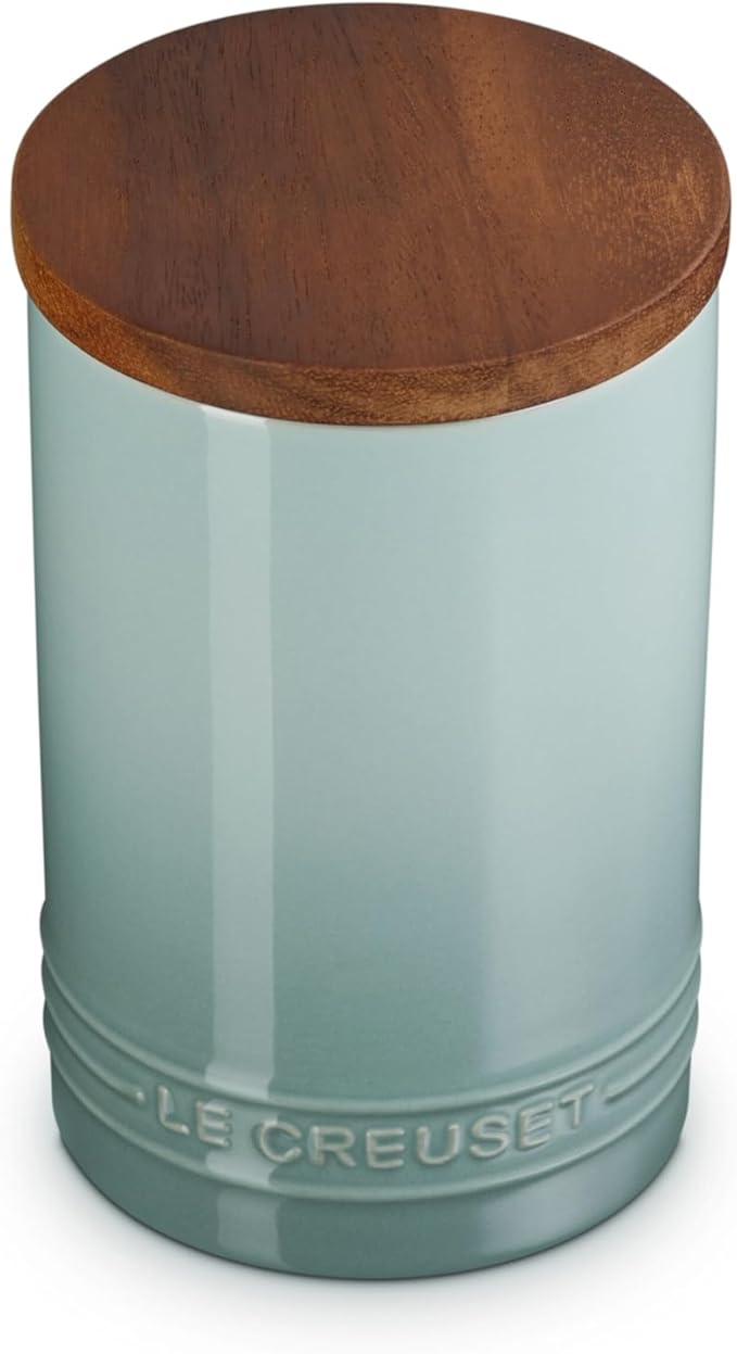 Le Creuset Signature Salt Cellar and Storage Canister with Wood Lid, 26 oz., Sea Salt