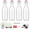 4 Pack [1 Liter / 33 fl. oz.] Swing Top Glass Bottles – Airtight Flip Top Brewing Bottles for Kombucha, Beer, Wine, Kefir, Soda, Liquor – Includes Funnel, 2 Pourers, 6 Seals, 8 Labels & Jute Twine