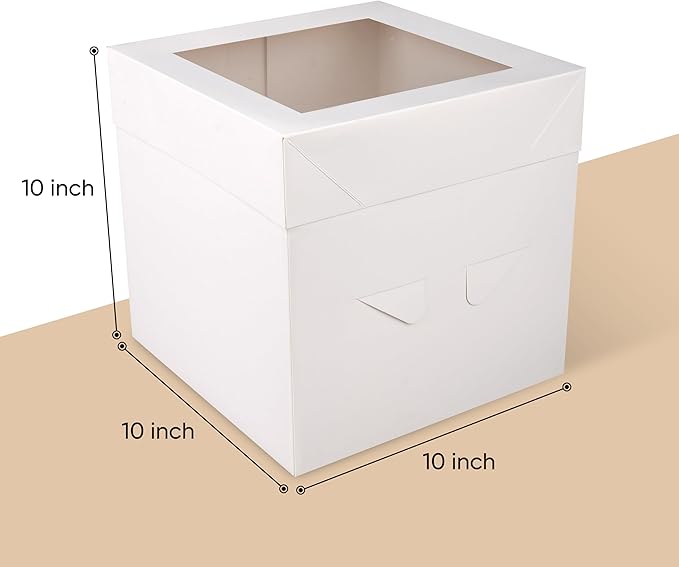 Cakebon Cake Boxes with Boards - 10 Inch Round Cake Drum Gold - Box With Window for Birthdays, Weddings and Parties (1pc Each, 2pcs Total)