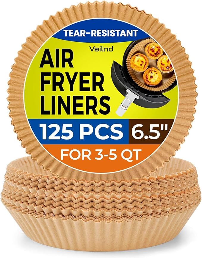 Air Fryer Paper Liners: 125Pcs Air Fryer Liner Disposable, Oilproof Waterproof Airfryer Parchment Paper Baking Liner Round Basket(6.5inch)