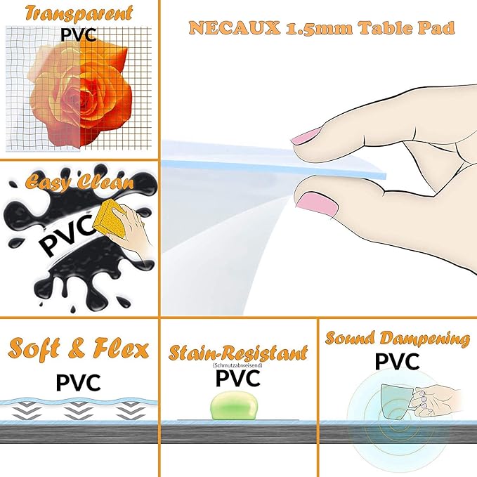 NECAUX Custom 18 x 32 Inch Clear Desk Cover Protector, 1.5mm Thick Plastic Desk Pad, Desk Protector Clear, Desk Mats on top of Desks, Clear Table Cover Protector for Computer Writing Desk, Side Table