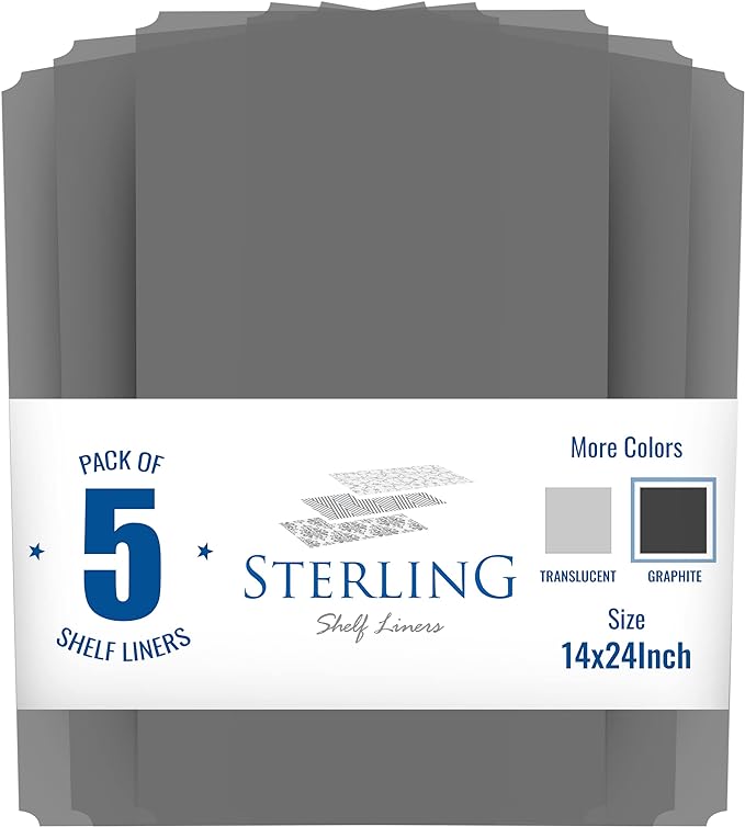 Sterling Shelf Liners for Wire Shelf System: Set of 5 in Graphite: 13.4 x 23.2 inch: Plastic Wire Shelving Mats