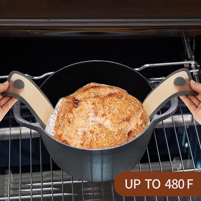 XCZ 2 PCs Silicone Bread Sling Dutch Oven Non-Stick & Easy Clean Reusable Silicone Bread Baking Mat. With Extra Long Handles Bread Baking Sheet Liner