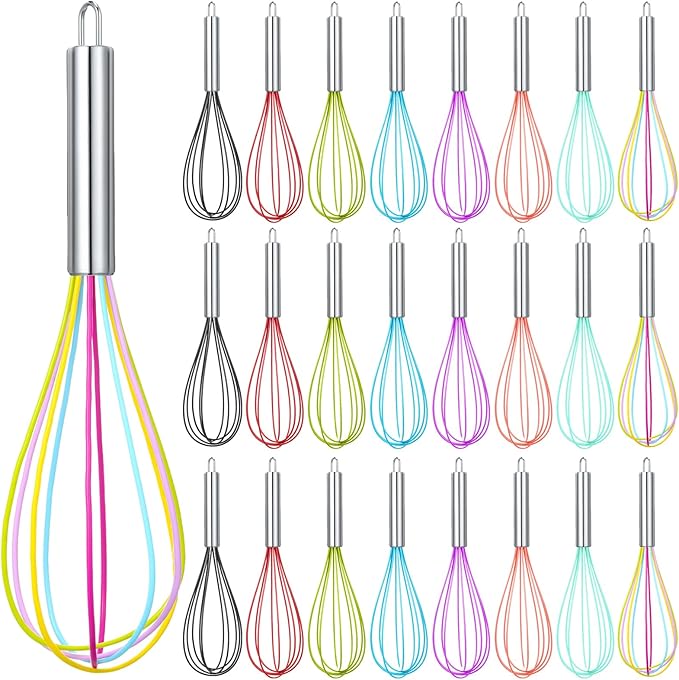 Domensi 24 Pcs 12 Inch Whisks Bulk for Cooking Silicone Whisks Non Scratch Stainless Steel Wisks Large Coated Metal Heat Resistant Egg Beaters for Cooking Party Favor Gift Supplies