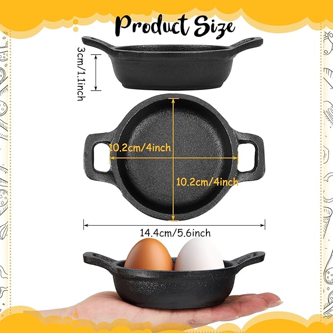 4 Pcs Small Cast Iron Skillets Set - Mini 4 x 1.2 Inches Skillet Ramekins With Handle - Black Serving Dishes Round Pan Oven Safe Cookware for Kitchen Picnic
