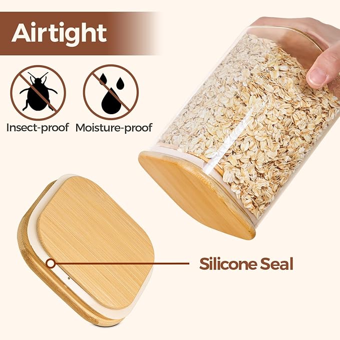 ComSaf 0.6 Qt Glass Food Storage Jars Set of 6, Clear Storage Containers with Airtight Lids, Pantry Organization Jar, Spice Jar, Blooming Tea, Coffee and Sugar Container, Canister Set for Kitchen
