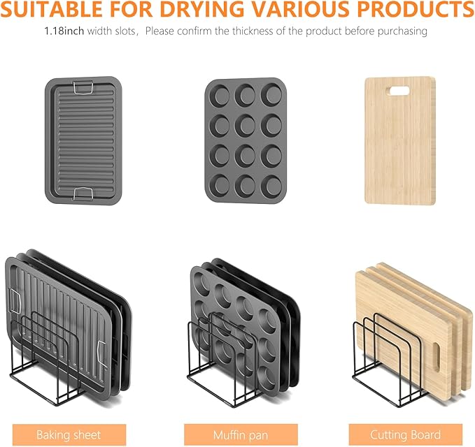 Kitchen Cabinet Organizer, Steel Cookware Holder, Divided Holder with 5 Slots for Skillets Baking Tray and Chopping Board Rack - Baking Pan Holder Storage (2 PCS)