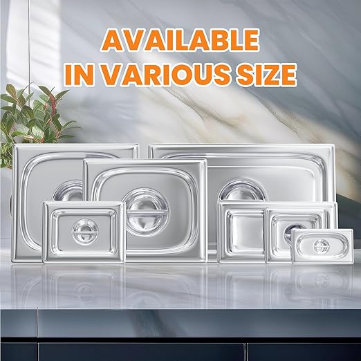 Stainless Steel Pan Lid - Fits 1/3 Size Steam Table Pans Dishwasher Safe for Catering, Buffets, Restaurants