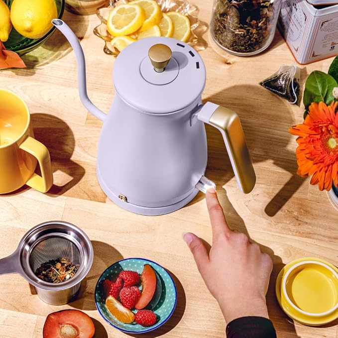 Beautiful 1L Electric Gooseneck Kettle, Precision Pour Spout, 1200W Fast Boil, Auto Shut-Off, Cordless, Stainless Steel, Tea & Coffee Maker with Ergonomic Handle, Matte Finish (Lavender)