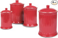 Omniware Simsbury 4-Piece Canister Set - Stoneware Kitchen Storage with Silicone-Sealed Lids, Lead-Free Glaze & Dishwasher Safe - Rustic Farmhouse-Style Flour & Sugar Containers (Red)