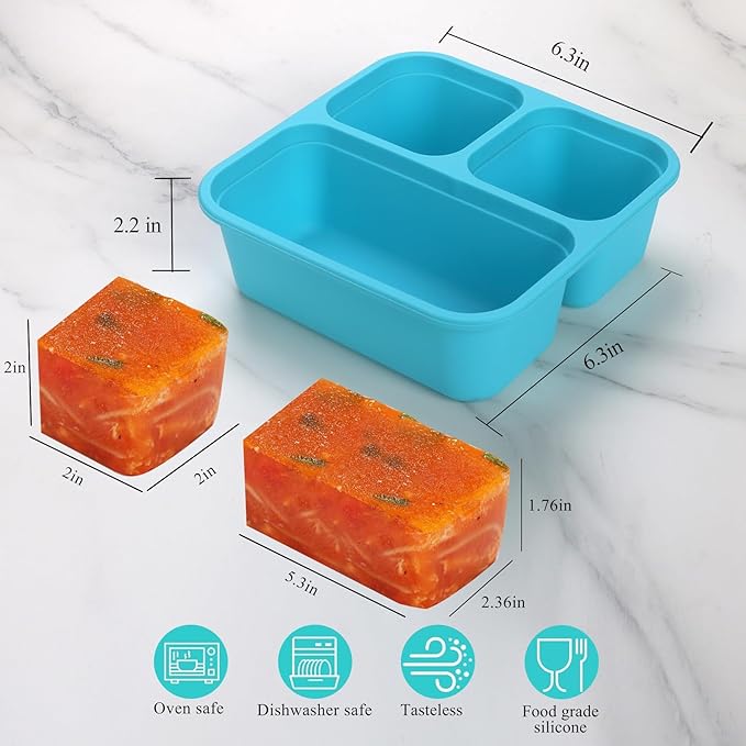 BPA-Free Silicone Freezer Molds, Leak Proof Stackable,1/2-Cup and 1-Cup Portion Control Soup Cubes Freezer Tray with Lids for Meal Prep, Broth, Stews, Leftovers(Blue 4 Pack)