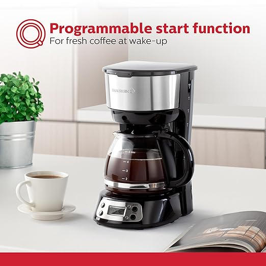 Holstein Housewares 5-Cup Programmable Coffee Maker, 25oz Drip Coffee Machine with Auto Brew Timer, Pause & Serve, Compact Design – Perfect for Home, Office & Dorm Use, Black