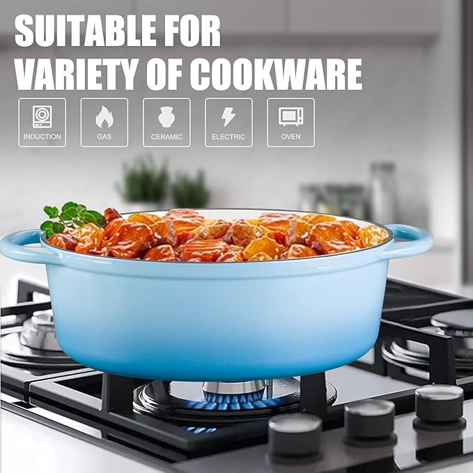 Enameled Cast Iron Oval Dutch Oven, 7 qt Oval Dutch Oven Pot with Lid and Dual Handles for Braising, for Braising, Broiling, Bread Baking, Frying, Light Blue
