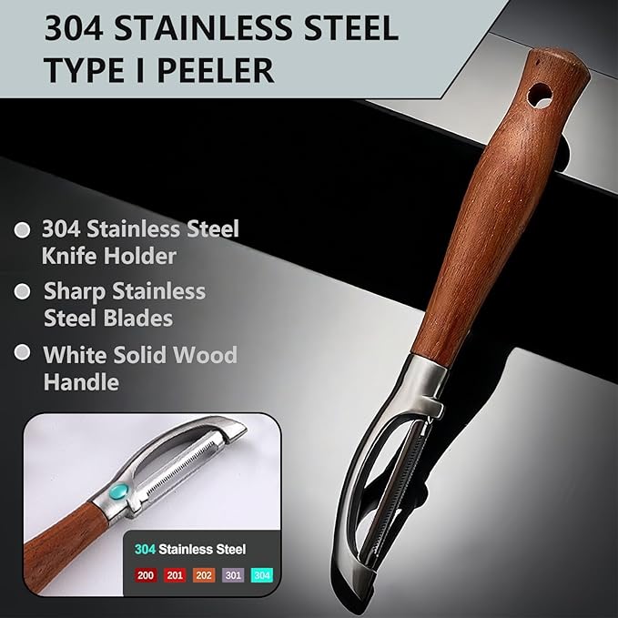 Professional Potato Peeler,Vegetable Peeler Stainless Steel,Carrot Peelers For Kitchen There Are Sharp Swivel Blades And Natural Anti Slip Wooden Handle,For Fruit And Vegetable Peeler