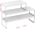 Stackable Expandable Metal Shelf Organizer - Adjustable Wire Storage Rack with Holes for Kitchen, Bathroom, Cabinet, Office - Space Saving, Durable & Sturdy Design（3PACKS/Large/White