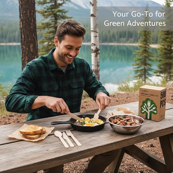 500 Pieces Disposable Cutlery, Wooden Utensils Set [200 Spoons, 200 Forks, 100 Knives] - Disposable Wooden Cutlery, Eco-Friendly Forks and Spoons, Compostable Cutlery Set Party Utensils