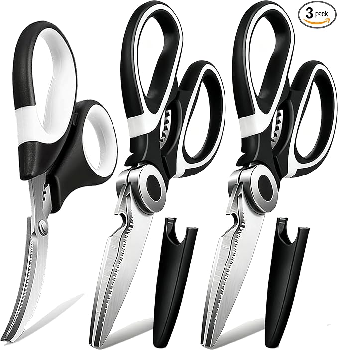 Kitchen Scissors All Purpose 3 Pack - Heavy Duty Stainless Steel Cooking Shears for Cutting Meat, Food, Fish, Poultry Multipurpose Sharp Sissors for Dishwasher Safe