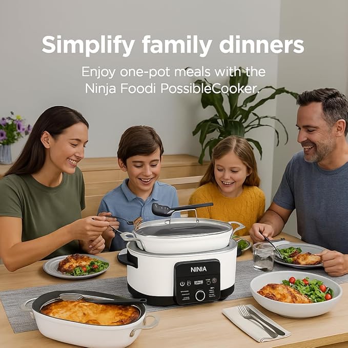 Ninja Foodi PossibleCooker PRO 14-in-1 8.5 Qt Multi-Cooker – Replaces 14 Tools, Nonstick Pot, Glass Lid & Integrated Spoon (White)