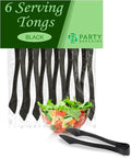 PARTY BARGAINS 8.5 Inches Plastic Serving Tongs, 6 Pack, Premium Quality & Heavy-Duty Black Plastic Tongs for BBQ, Salads, Grilling, Buffets, & Kitchen
