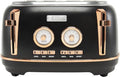 Haden Dorset 4 Slice Wide Slot Stainless Steel Toaster with Adjustable Browning Control & Non-Slip Feet, Black & Copper